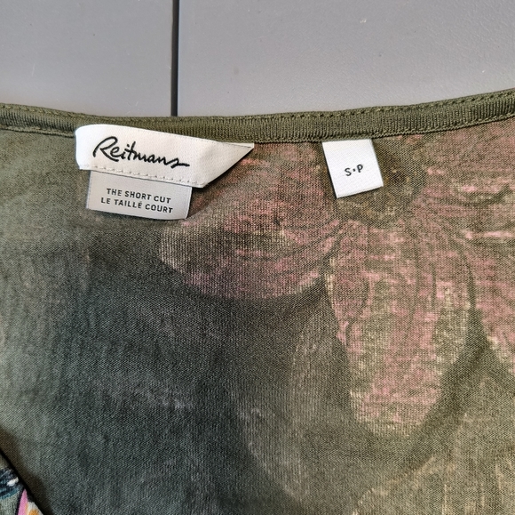 Army green floral top. Size small euc - Picture 2 of 4